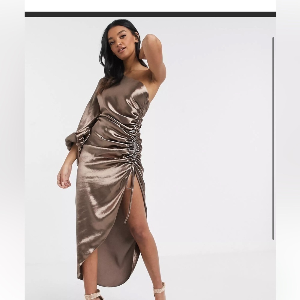 ASOS DESIGN one shoulder ruched midi dress new size 14